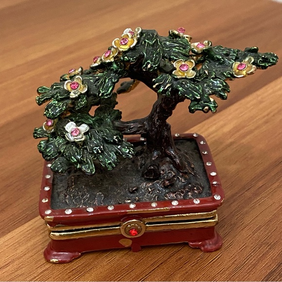 Objet d Art Japanese Bonsai Tree Enameled Trinket Box - Picture 1 of 16